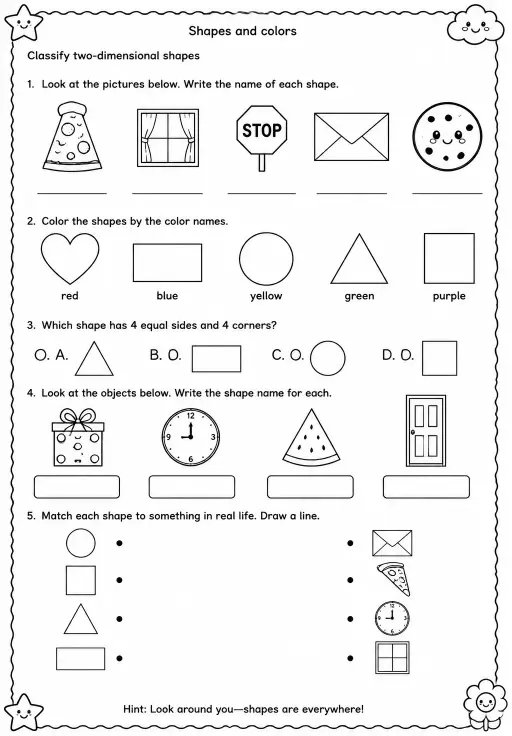 Classify two-dimensional shapes