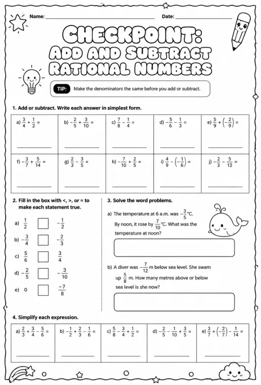 Checkpoint: Add and subtract rational numbers
