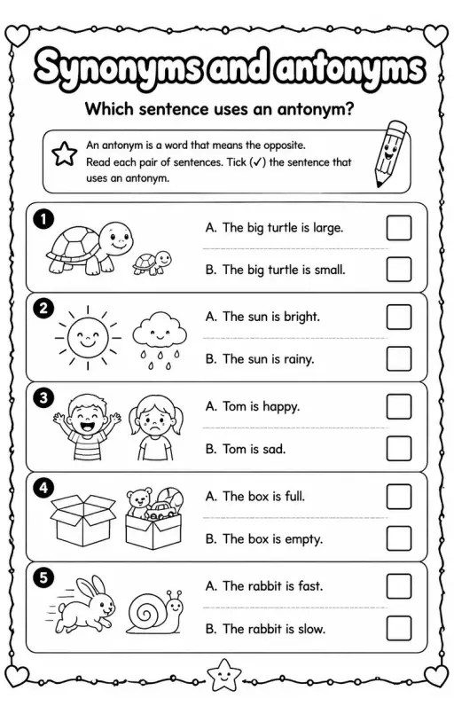 Which sentence uses an antonym?
