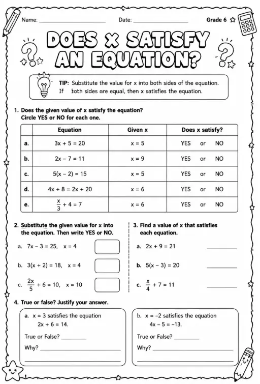 Does x satisfy an equation?