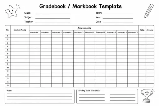 Gradebook / Markbook Template