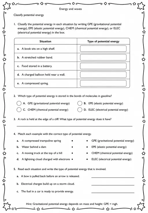Classify potential energy