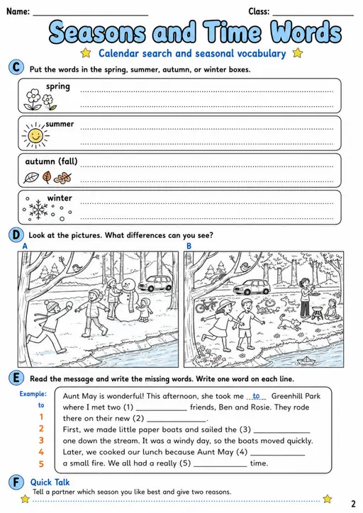 Cambridge Flyers - Seasons and Time Words - Practice 2 | Free Worksheet