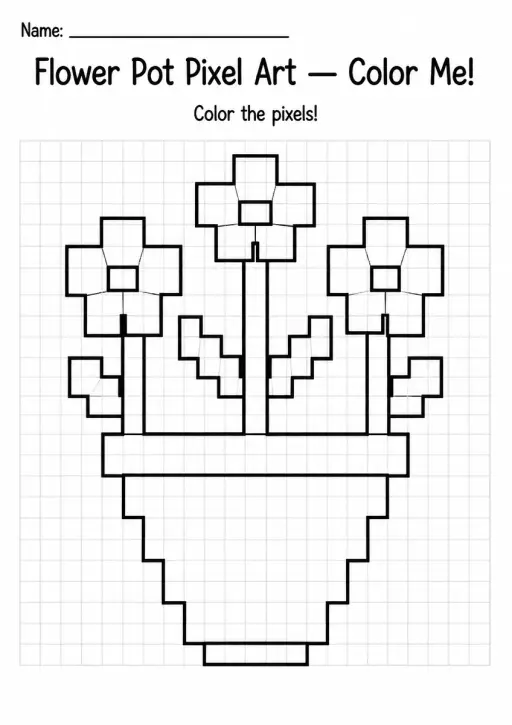 Flower Pot Pixel Art Coloring Page
