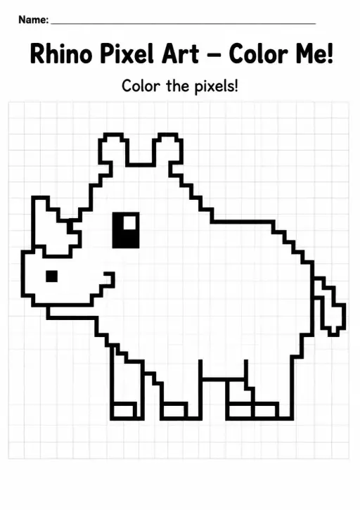 Rhino Pixel Art Coloring Page