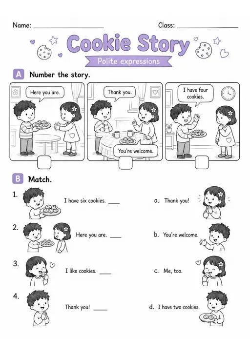 Cookie Story Pack - 2 Worksheets | Grade 1