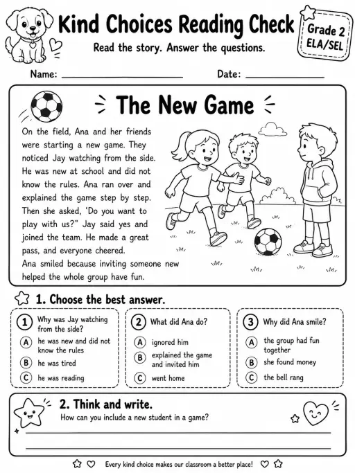 Kind Choices Reading Check: The New Game