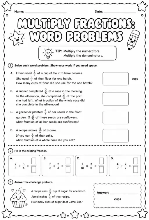 Multiply fractions: word problems