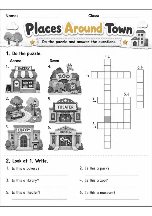 Places Around Town | Grade 2 Vocabulary Worksheet
