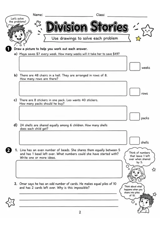 Division Stories - Grade 3 Math Worksheet