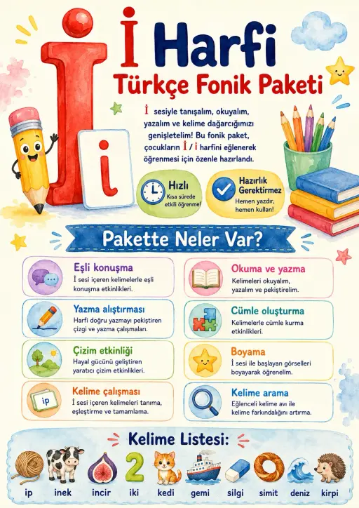 Turkish Letter Dotted I Phonics Worksheets Pack