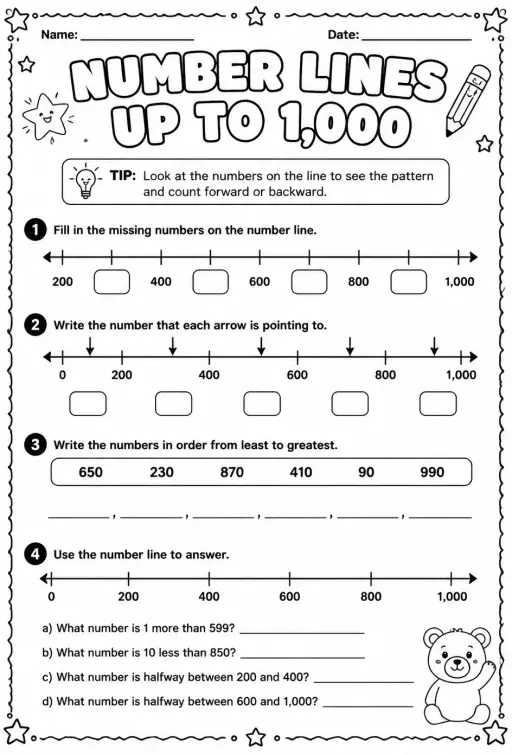 Number lines - up to 1,000