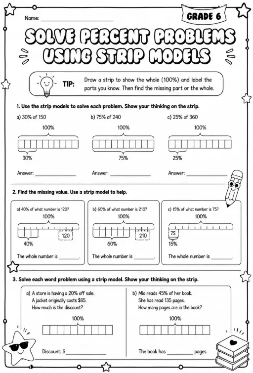Solve percent problems using strip models
