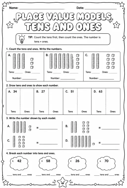 Place value models - tens and ones