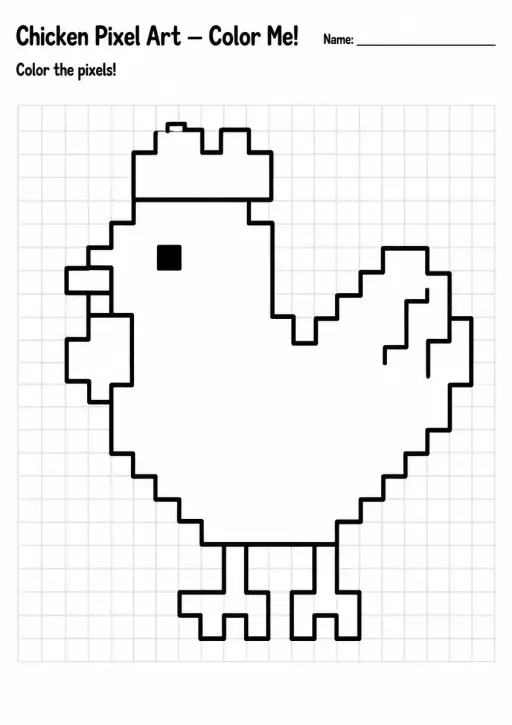 Chicken Pixel Art Coloring Page