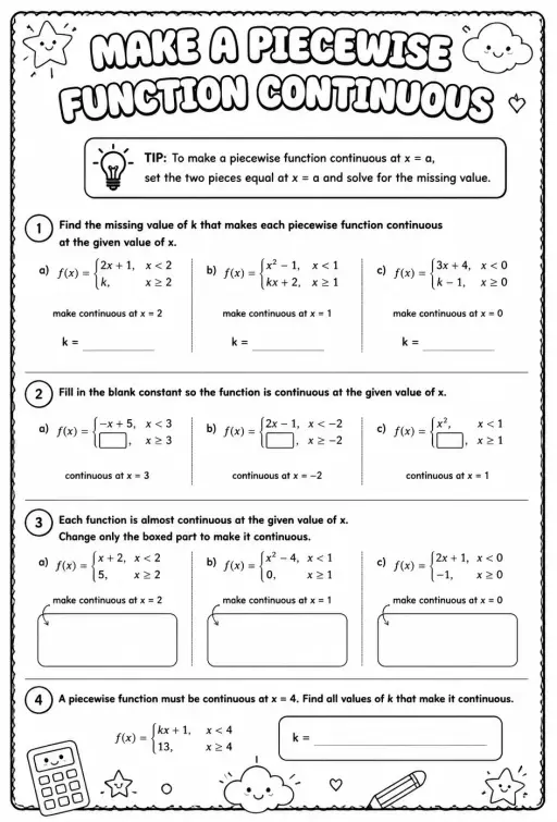 Make a piecewise function continuous