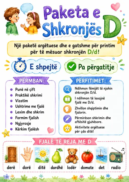 Albanian Letter D Phonics Worksheets Pack