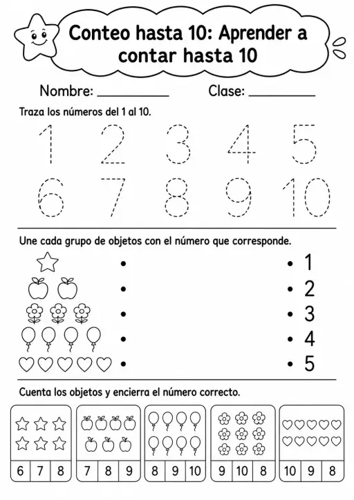 Conteo hasta 10 - paquete de fichas de matemáticas