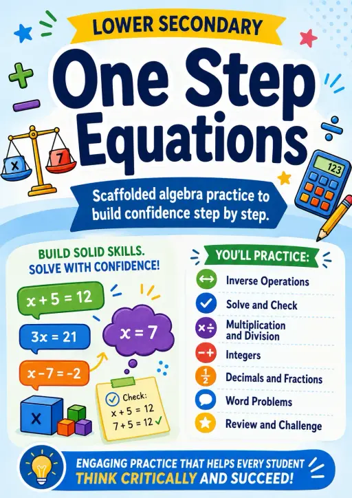 One Step Equations Worksheet Pack