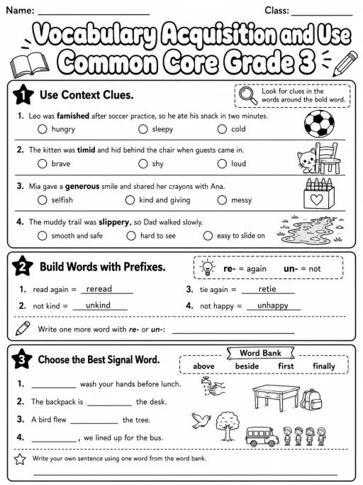 Vocabulary Acquisition and Use Common Core Grade 3