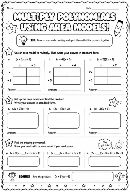 Multiply polynomials using area models