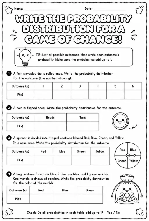 Write the probability distribution for a game of chance