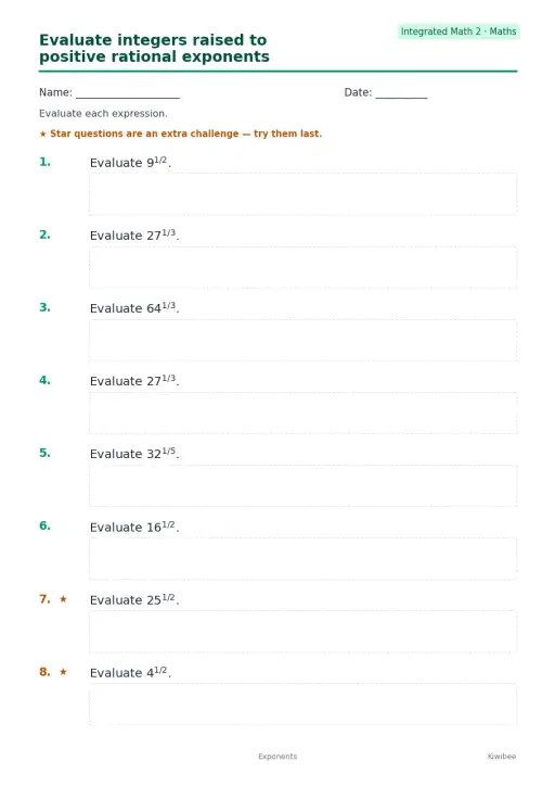 Evaluate integers raised to positive rational exponents
