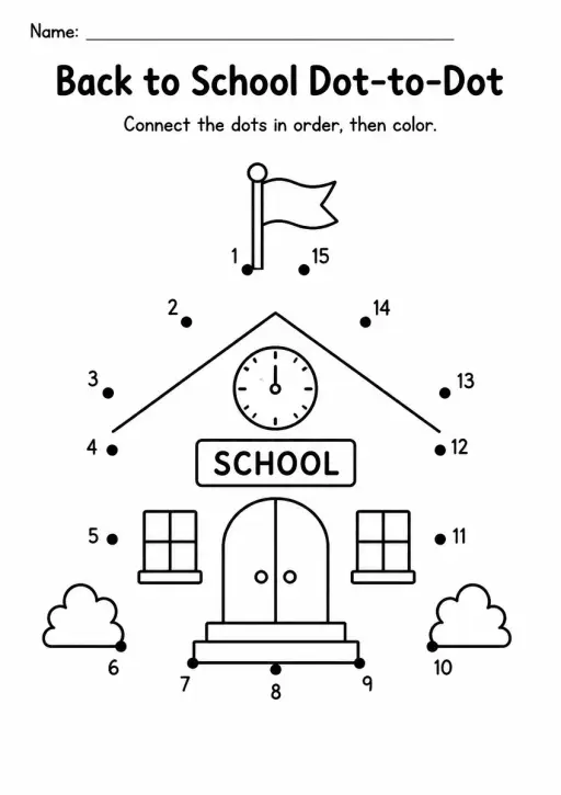 Back to School Dot-to-Dot — Kindergarten