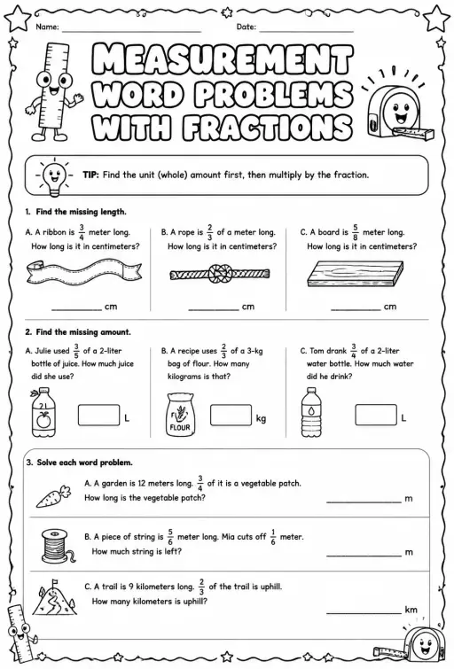 Measurement word problems with fractions