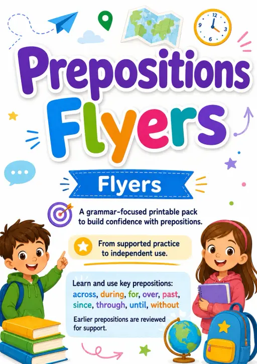 Prepositions Flyers Grammar Worksheet Pack