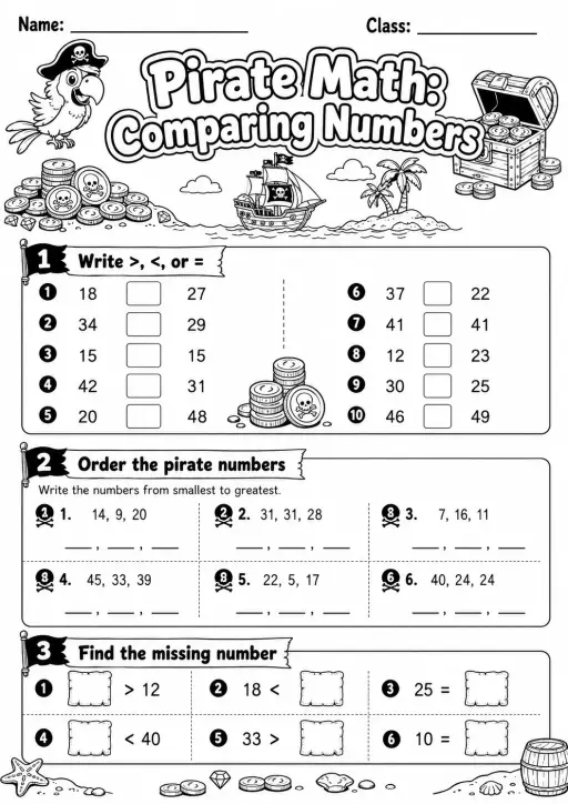 Pirate Math: Word Problems Worksheet