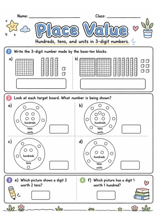 Place Value - Grade 3 Math Worksheet - grade 3 Reading, explanation, and short-response questions