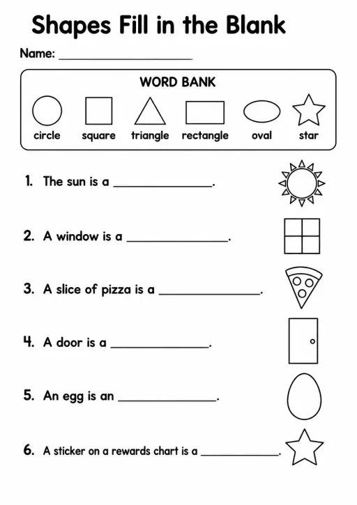 Shapes Fill in the Blank — Grade 1