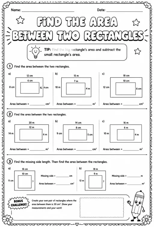 Find the area between two rectangles