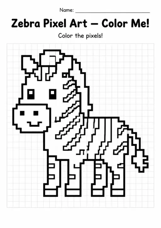 Zebra Pixel Art Coloring Page