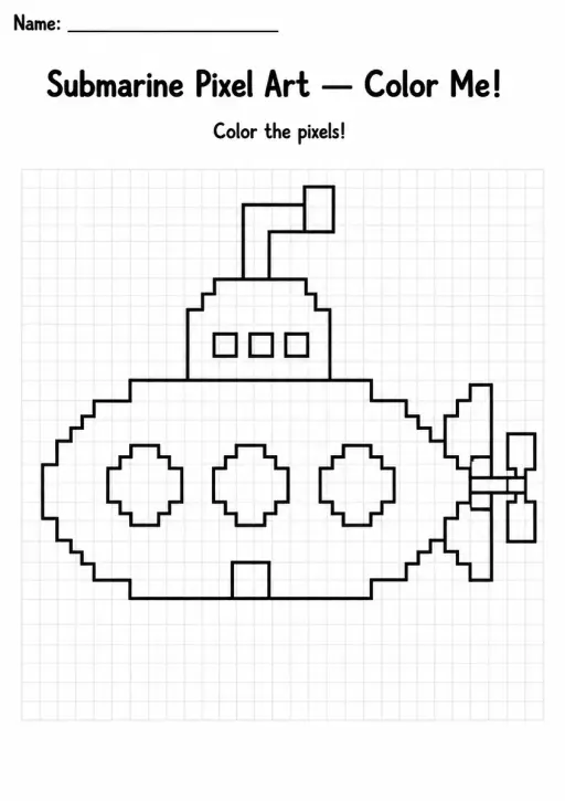 Submarine Pixel Art Coloring Page
