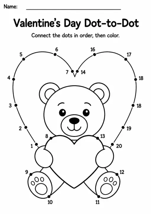 Valentine's Day Dot-to-Dot — Grade 1