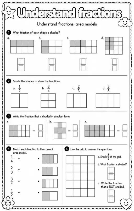 Understand fractions: area models