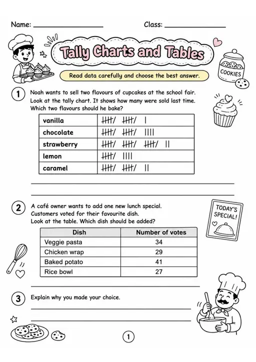 Tally Charts and Tables - Grade 3 Math Worksheet