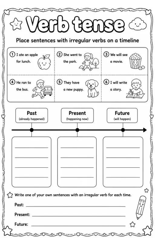 Place sentences with irregular verbs on a timeline