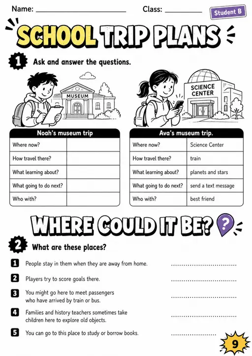 Cambridge Flyers - SCHOOL TRIP PLANS - Practice 2 | Free Worksheet