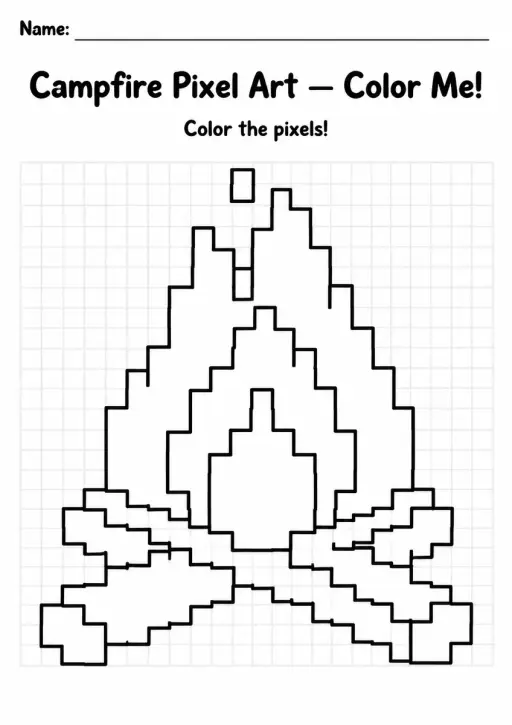 Campfire Pixel Art Coloring Page