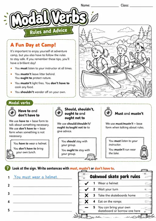 Modal Verbs | Grades 5-6 Grammar Worksheet