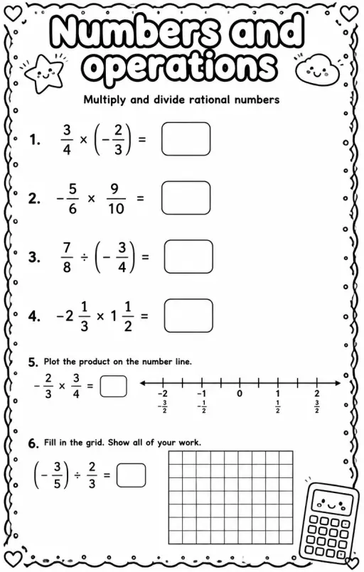 Multiply and divide rational numbers