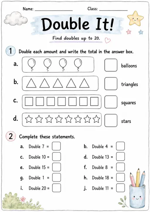 Double It! - Grade 3 Math Worksheet