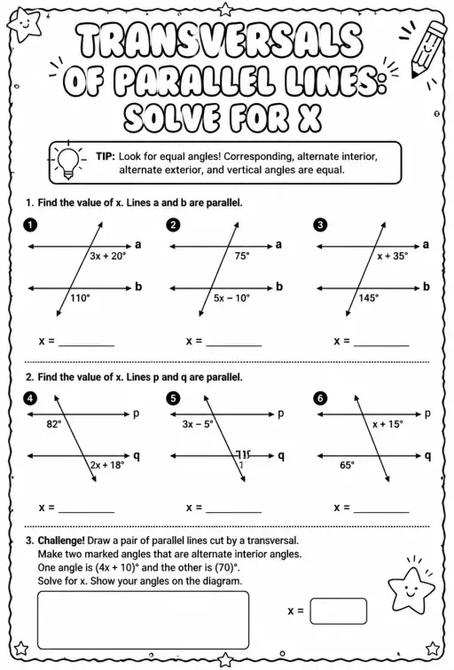 Transversals of parallel lines: solve for x