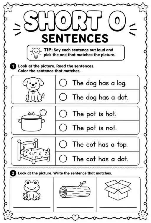 Choose the short o sentence that matches the picture