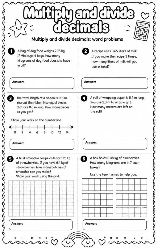 Multiply and divide decimals: word problems