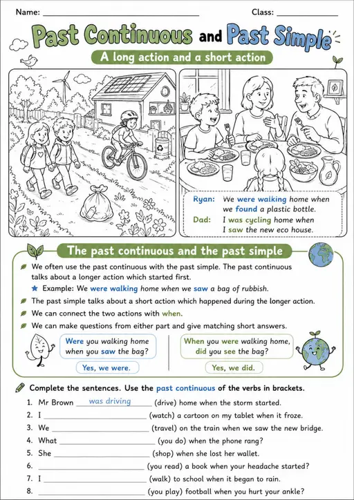 Past Continuous and Past Simple Pack - 3 Worksheets | Grade 5
