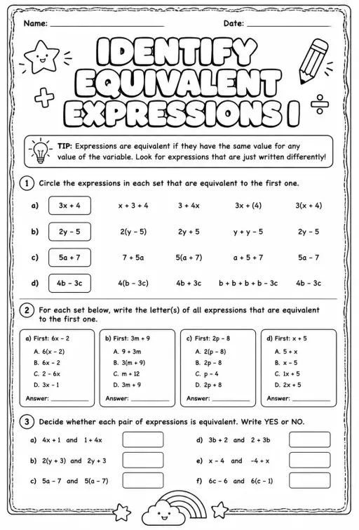 Identify equivalent expressions I